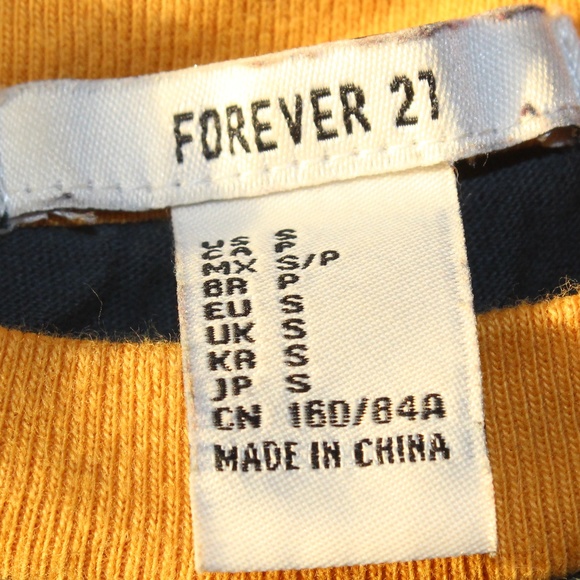 White/Dark Blueish Green Crop Top w/Yellow Stripes - Picture 3 of 8